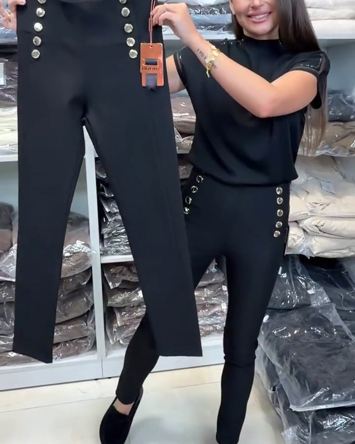 Pantalon Élégant À Boutonnage Et Stretch