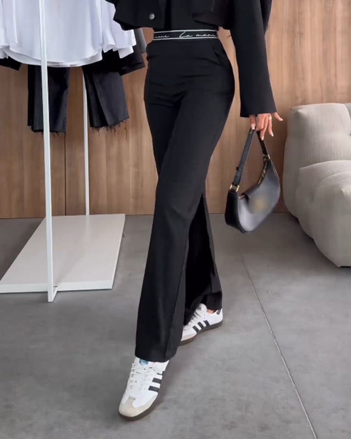 Sophie | Pantalon droit décontracté de couleur unie avec poche zippée