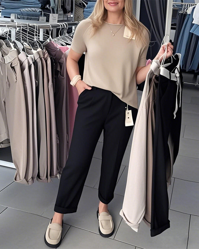 Pantalon Uni Décontracté Droit