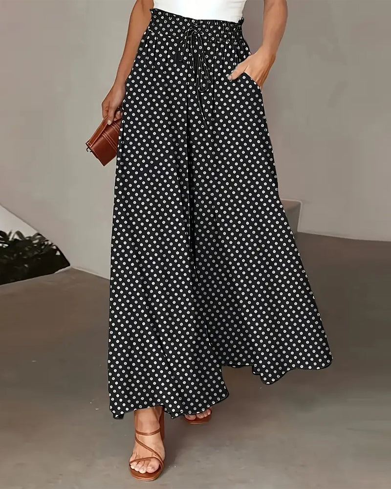 Pantalon Imprimé Pois Long