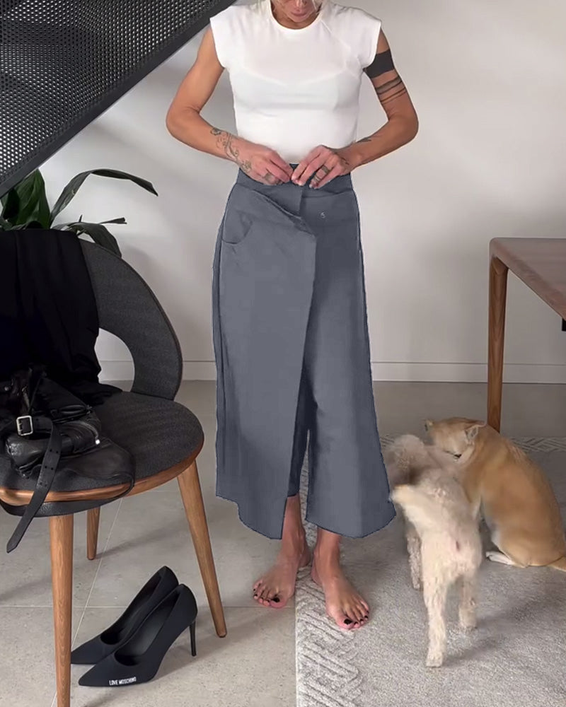 Pantalon décontracté asymétrique de couleur unie simple