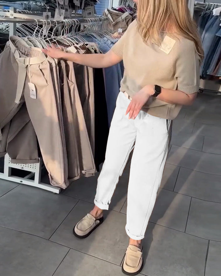 Pantalon Uni Décontracté Droit