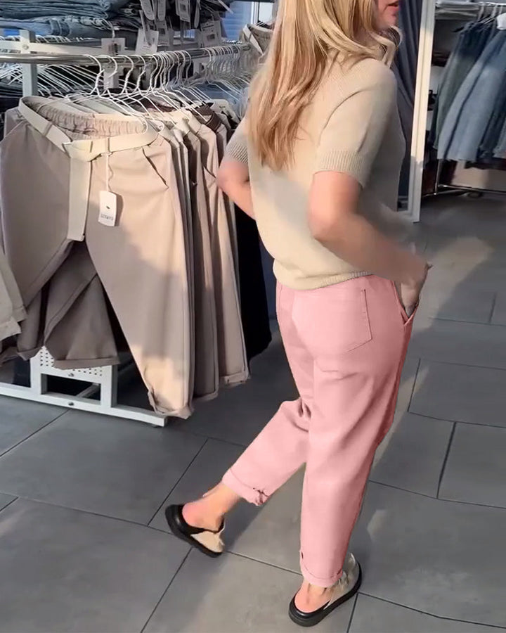 Pantalon Uni Décontracté Droit