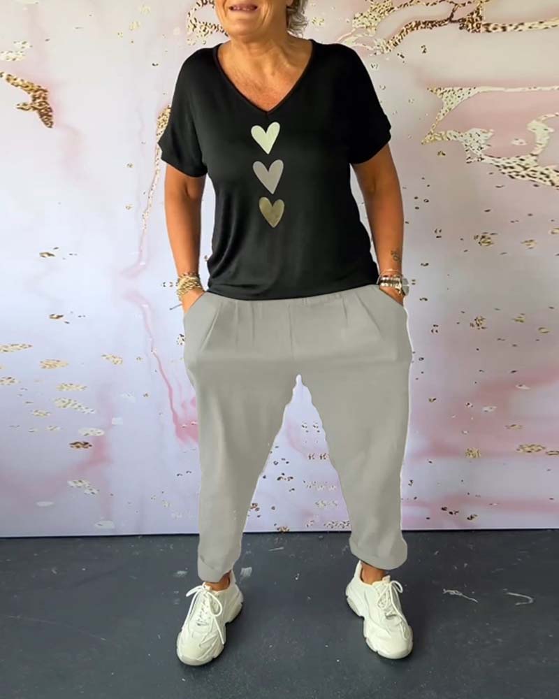 Pantalon décontracté confortable avec poche de couleur unie