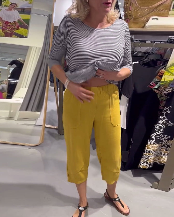 Pantalon Décontracté Fuselé Coton Et Lin Court