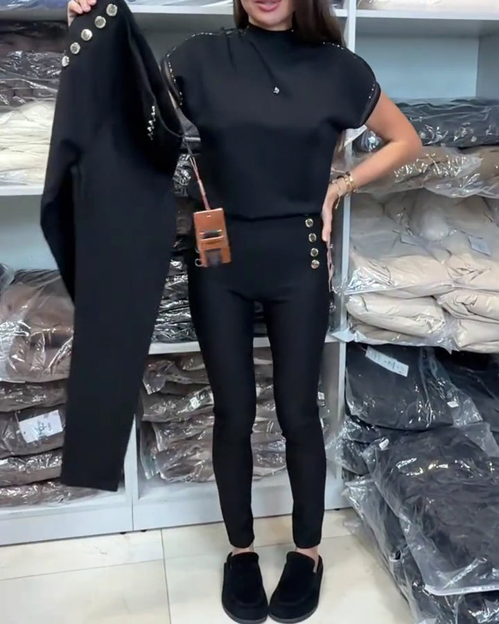 Pantalon Élégant À Boutonnage Et Stretch