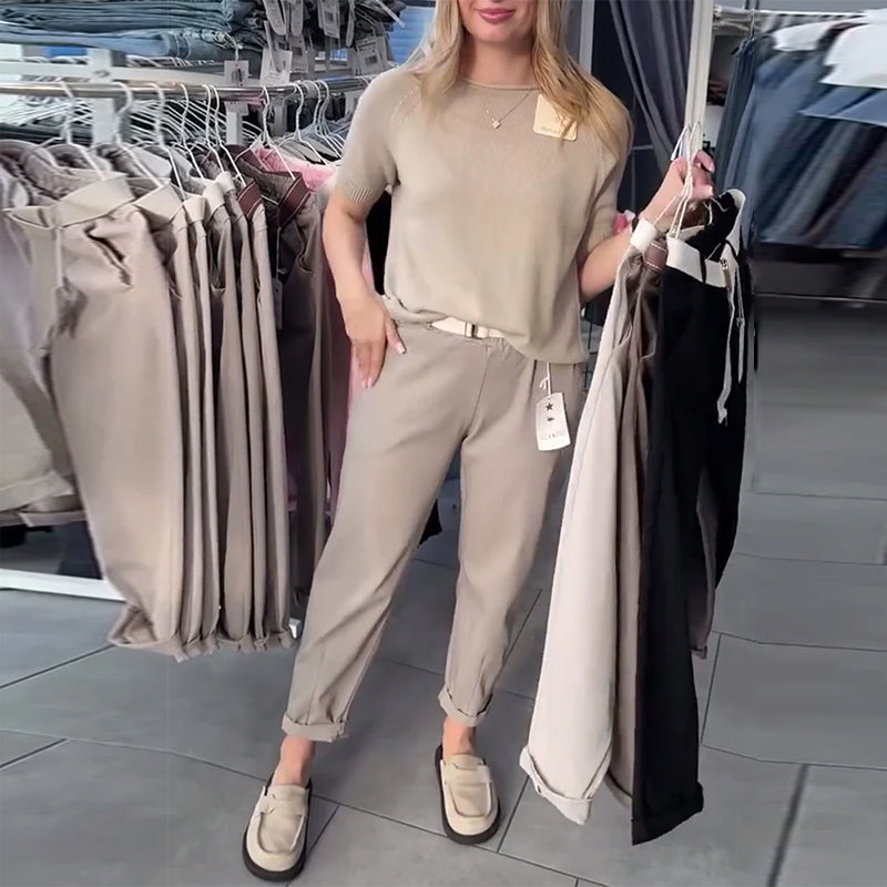 Pantalon Uni Décontracté Droit