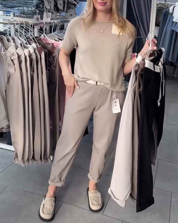 Pantalon Uni Décontracté Droit