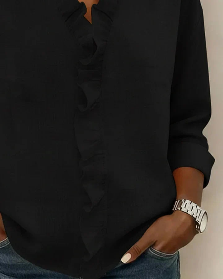 Indie | Blouse à volants, col en V et manches longues