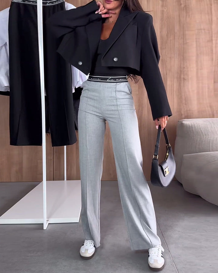 Sophie | Pantalon droit décontracté de couleur unie avec poche zippée